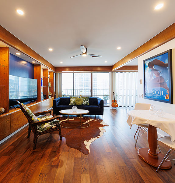 image of Honolulu condo that received home makeover with flooring and countertops from Pacific American Lumber.